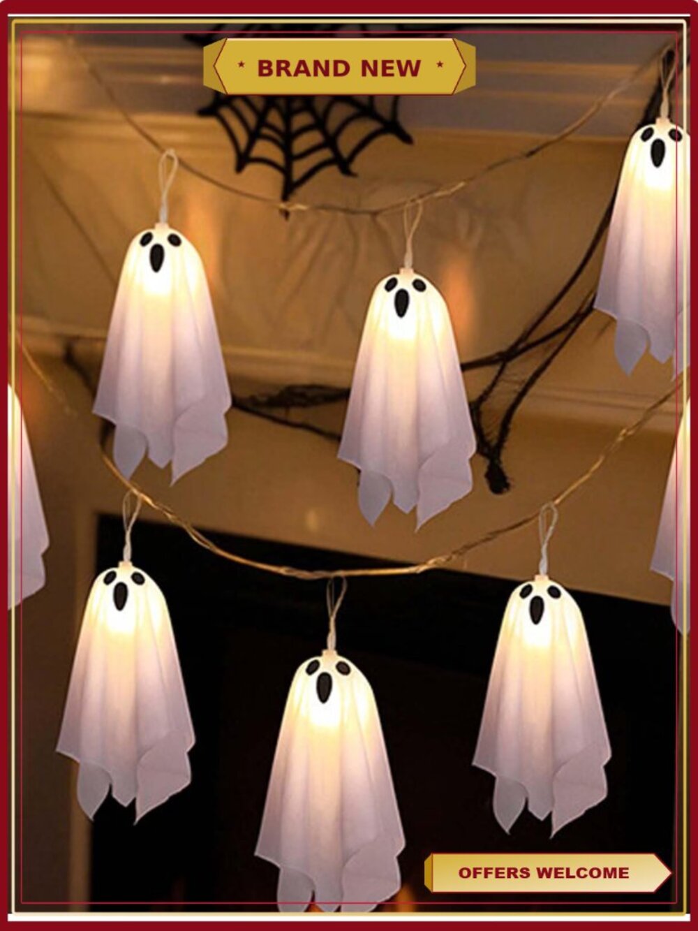 Halloween Ghost String Lights 8.2ft LED Lantern Waterproof Battery Operated
